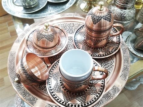 Handmade Red Copper Turkey Turkish Coffee Set And Delight Bowl Etsy