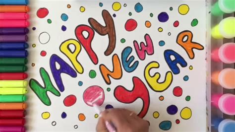 Happy New Year Draw And Colour Youtube