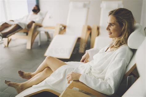 Beautiful Woman Relaxing In Bathrobe Stock Photo Image Of Body