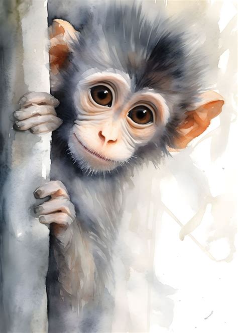 Monkey Watercolor Poster By Makadur Displate