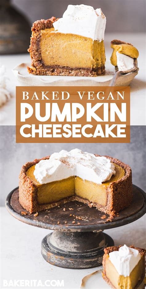 baked vegan pumpkin cheesecake with whipped cream on top