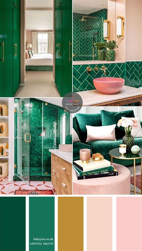 Beautiful Color Palette Of Green Emerald With Pink And Gold Accents