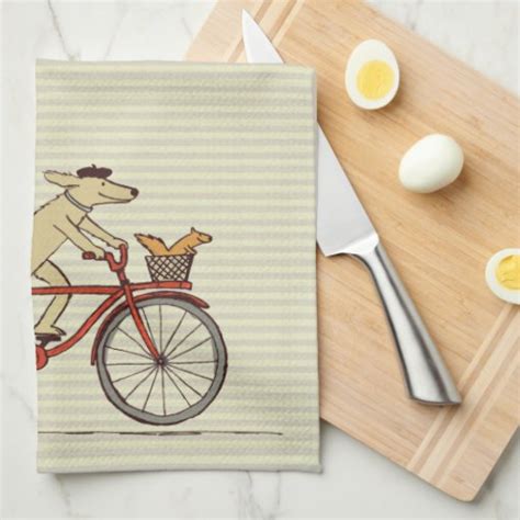Cycling Dog With Squirrel Friend Fun Animal Art Kitchen Towel Zazzle