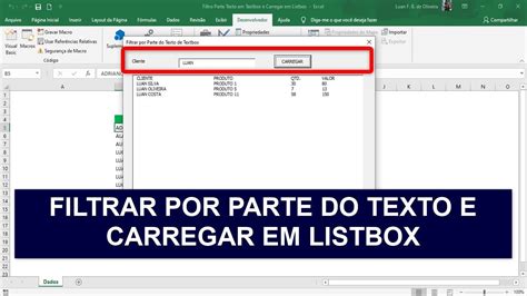 FILTRO Por PARTE Do TEXTO Em TEXTBOX CARREGAR DADOS Em LISTBOX EXCEL