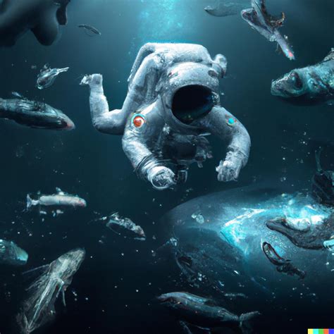 An Astronaut Swimming In The Ocean Of An Extraterrestrial Planet With