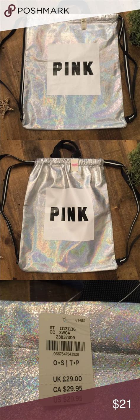 Nwt Holographic Silver Vs Pink Drawstring Bag Brand New Smoke Free