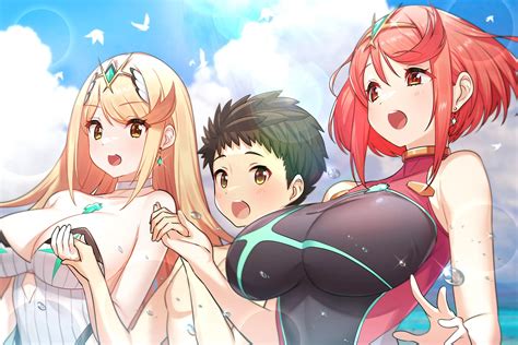 Pyra And Mythra With Rex At The Beach Green Nudes Smashbros