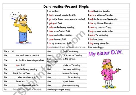 Simple Present Tense Daily Routines Exercises Worksheet Printable Images