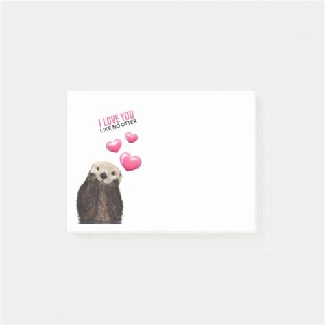 Cute Otter With Pink Hearts Love You Pun Post It Notes