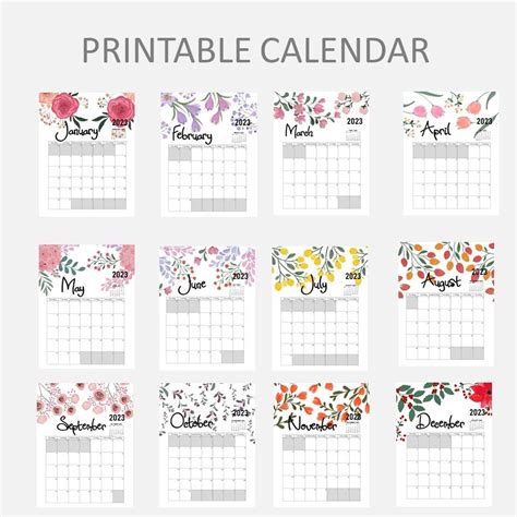 Painted Flowers 2023 Calendar Printable Pdf Etsy Uk