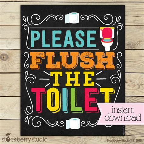 Flush The Toilet Sign Printable Kids Bathroom Art Flush Etsy Norway