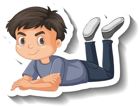 Boy Lying Down On The Ground Cartoon Sticker 4338896 Vector Art At Vecteezy