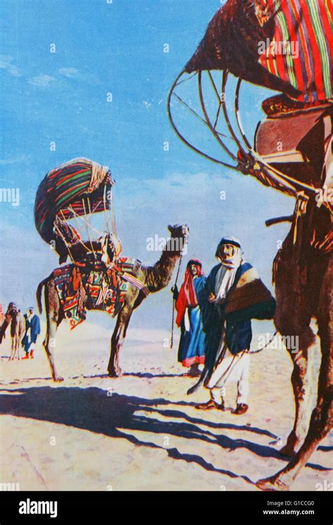 North African Arabs Cross The Sahara Desert By Camel 1930 Stock Photo