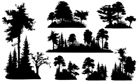 Set Of Forest Tree Silhouettes For Landscape Design Vector