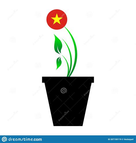 Flag Of Vietnam In Emoji Design Growing Up As Sapling In Vase Vietnam