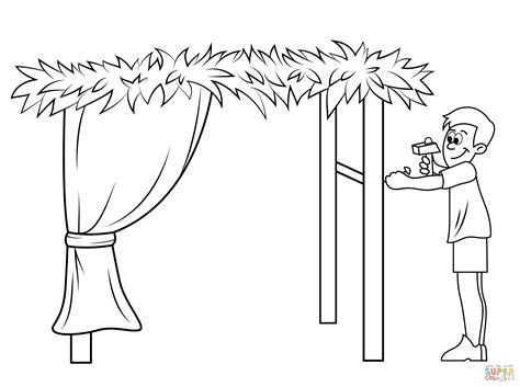 You can also decorate the pie plate with sharpie markers and stickers. Building a Sukkah for Sukkot coloring page | Free ...