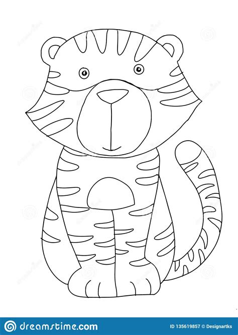 Cute Animal Tiger Cartoon Illustration Coloring Drawing Line Stock