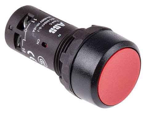 Abb Compact Non Illuminated Red Round Push Button Nc 22mm Momentary