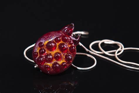 Pomegranate Necklace Glass Pendant Pomegranate Lampwork Etsy