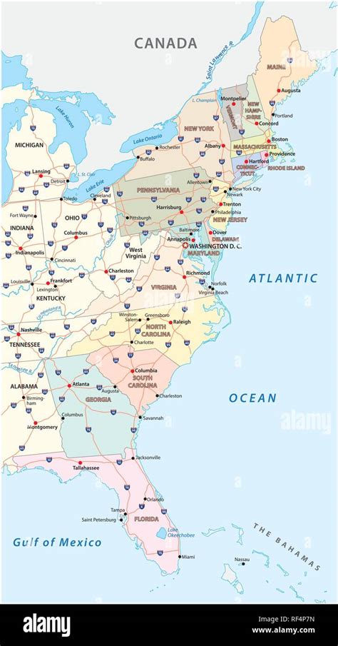 Vector Map Of The East Coast United States Stock Vector Image And Art