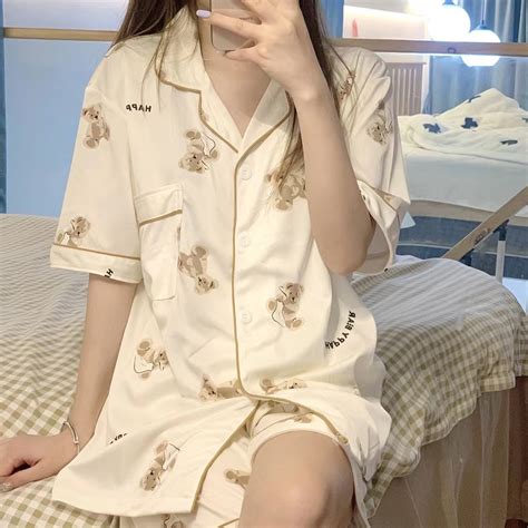 WANKorean Pajamas Cotton Cute Sleepwear Terno Sleepwear Set For Women
