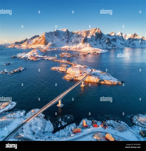 Aerial View Of Reine And Hamnoy At Sunset In Winter Amazing Lofoten