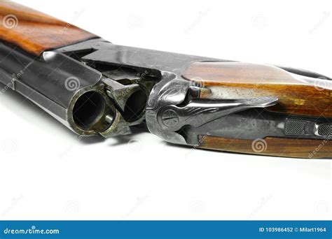 Double Barreled Shotgun Isolated Over A White Background Stock Photo