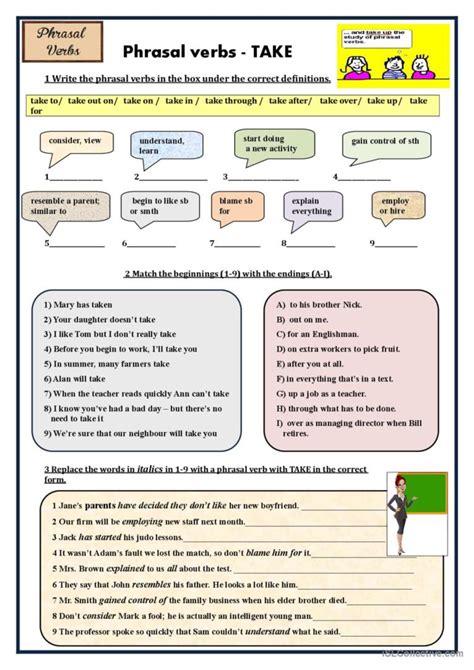 Phrasal Verbs Take General Gramma English Esl Worksheets Pdf And Doc