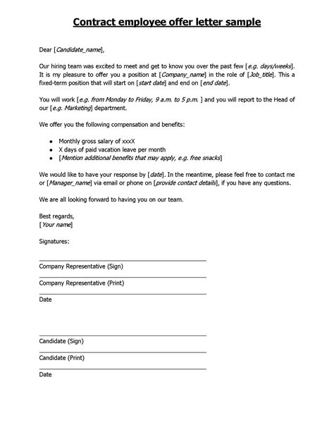Contract Employee Offer Letter Sample Ibb