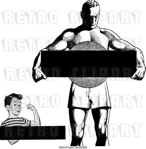 Vector Clip Art Of Retro Strong Boy And Guy With Copyspace By