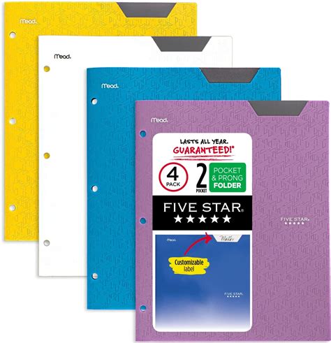 Five Star 2 Pocket Folder 4 Pack Plastic Folders With