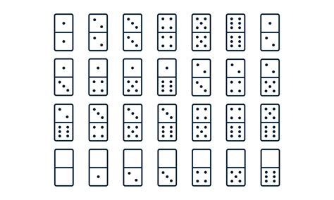 Domino Of 28 Tiles Line Icon Set White Pieces With Black Dots Vector
