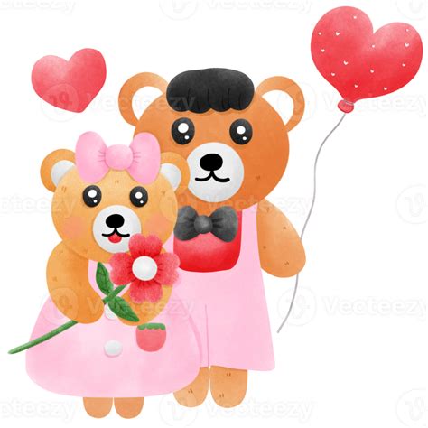 Two Teddy Bears Holding A Heart Balloon 36556713 Png