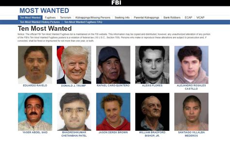 Image Of Trump Briefly Appears On Fbi Most Wanted List