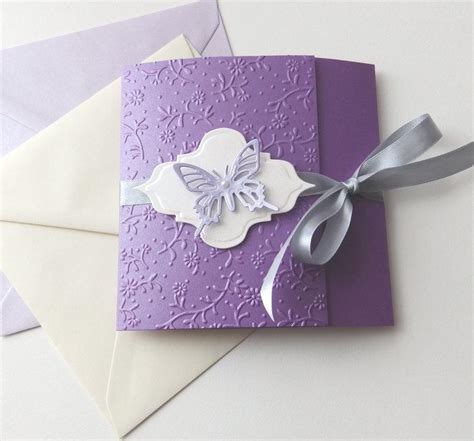 Butterfly Handmade Wedding Invitationpurple Lavender Wedding Invite