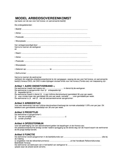 Arbeidsovereenkomst Voorbeeld Pdf Fill Out And Sign Online Dochub