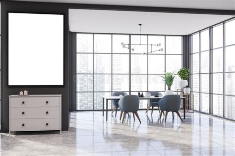 Luxury Panoramic Gray Dining Room With Poster Stock Illustration