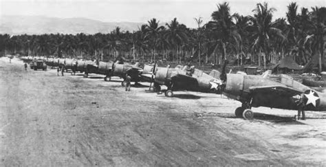 [photo] f4f wildcat fighters of the us navy and us marines lined up on henderson field on