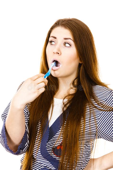 Woman Brushing Cleaning Teeth Stock Image Image Of Smile Human 91758625