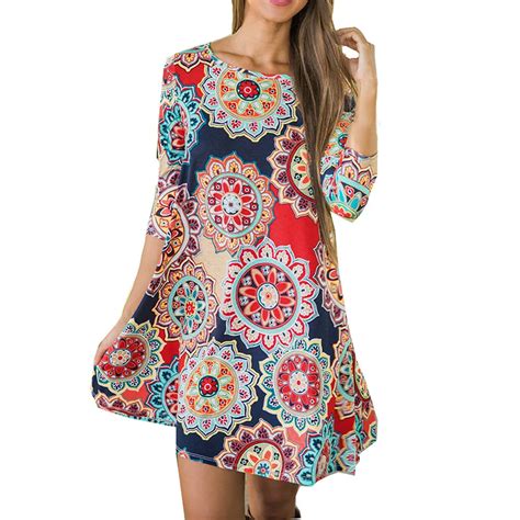 Buy Feitong Womens Summer Vintage A Line Dress 2018 Half Boho Floral Print