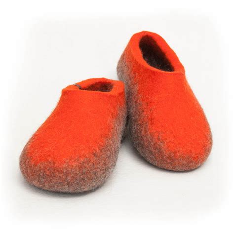 Orange Slippers Made Of Felted Wool Womens Wool Clogs Warm Etsy