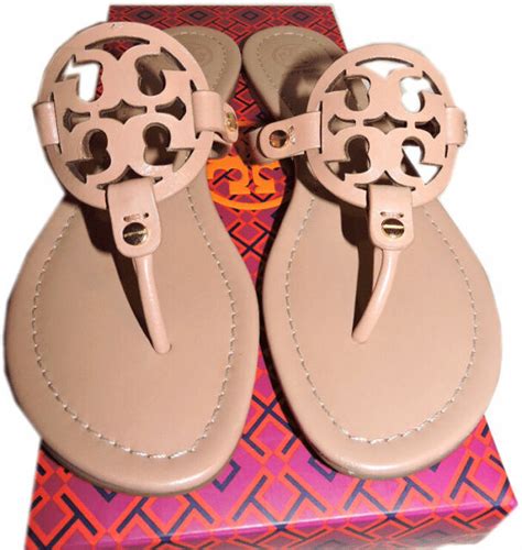 Tory Burch Miller Thongs Beige Leather Sandals Shoes Flip Flops 85