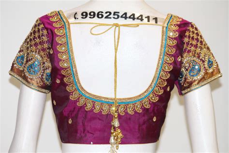 Mango Design Aari Work On Purple Silk Blouse Fabloon Blouse Designs