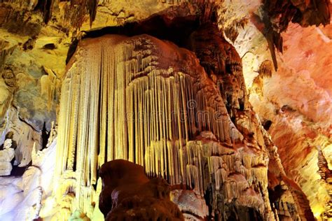 Colorful Scenery Of The Lighting Underground Karst Cave Stock Photo