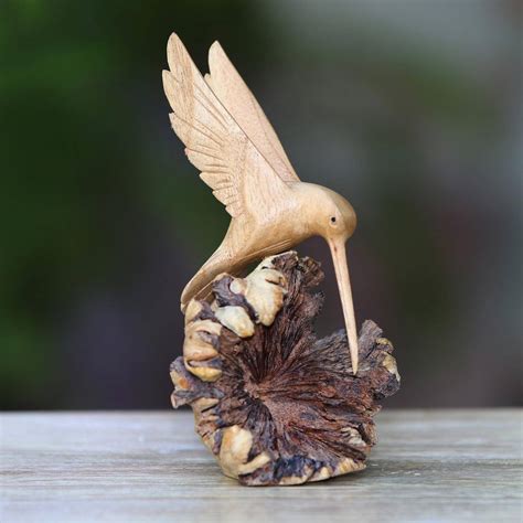 Unicef Market Hand Carved Jempinis Wood Flying Hummingbird Sculpture