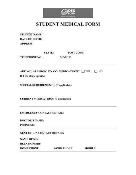 Student Medical Form In Word And Pdf Formats