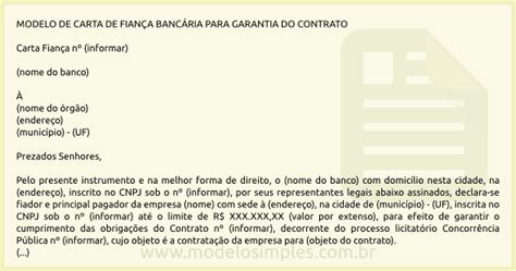 Modelo De Carta De Fiança Bancária