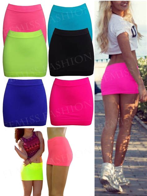 Womens Neon Lycra Stretch Mini Micro Skirt Ladies Spandex Short Booty Club Sexy Ebay