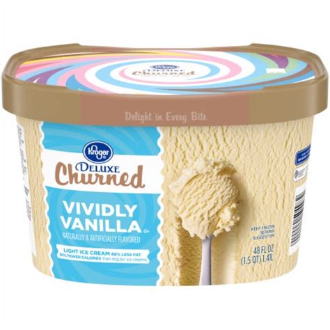 Kroger Deluxe Churned Vividly Vanilla Light Ice Cream Tub 48 Oz Kroger