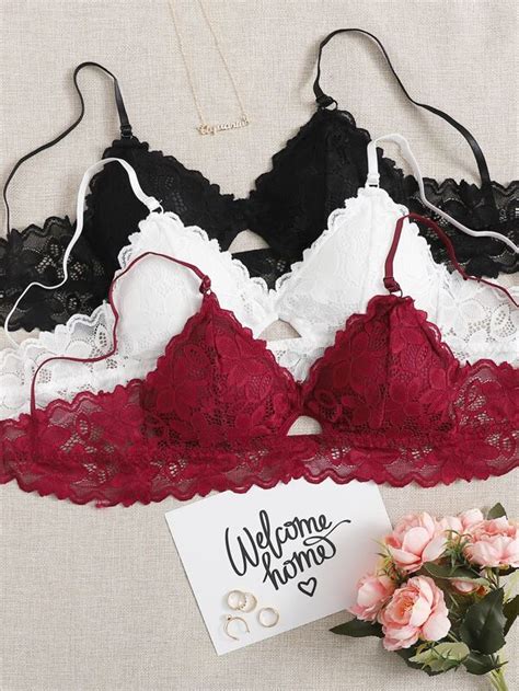 3pack floral lace bra set shein usa